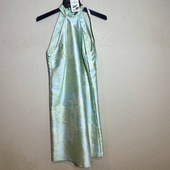 WORTH Jacquard Tie Neck Halter Dress Womens 4 Soft Blue Sleeveless Floral NEW - Picture 1 of 13